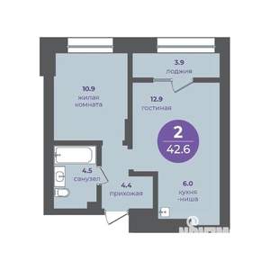 2-к квартира, вторичка, 43м2, 1/16 этаж