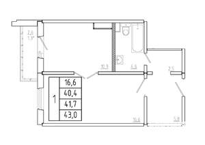 1-к квартира, вторичка, 42м2, 2/17 этаж