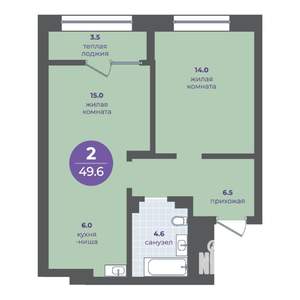 2-к квартира, вторичка, 46м2, 2/25 этаж