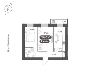 2-к квартира, вторичка, 56м2, 3/16 этаж