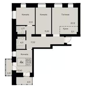 4-к квартира, строящийся дом, 93м2, 5/8 этаж