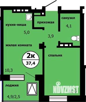2-к квартира, строящийся дом, 37м2, 4/19 этаж