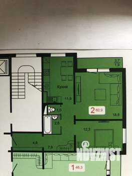 2-к квартира, вторичка, 61м2, 7/17 этаж