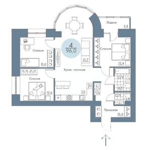 4-к квартира, строящийся дом, 96м2, 10/17 этаж