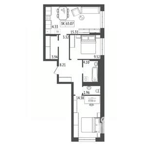 3-к квартира, строящийся дом, 65м2, 16/17 этаж