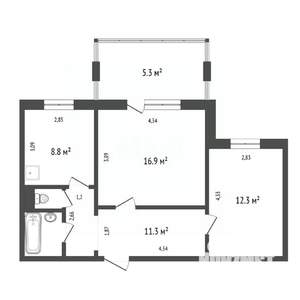 2-к квартира, вторичка, 53м2, 7/10 этаж
