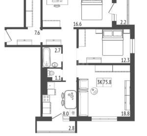 3-к квартира, вторичка, 76м2, 11/17 этаж