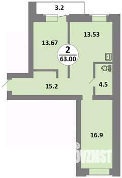 3-к квартира, строящийся дом, 63м2, 11/14 этаж