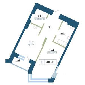 1-к квартира, строящийся дом, 49м2, 6/24 этаж