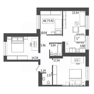 4-к квартира, строящийся дом, 74м2, 6/17 этаж