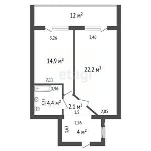 1-к квартира, вторичка, 51м2, 3/14 этаж