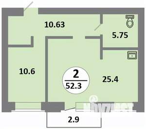 2-к квартира, строящийся дом, 52м2, 5/14 этаж