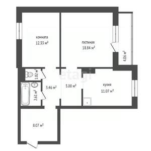 2-к квартира, вторичка, 62м2, 8/17 этаж