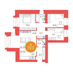 4-к квартира, строящийся дом, 80м2, 3/17 этаж
