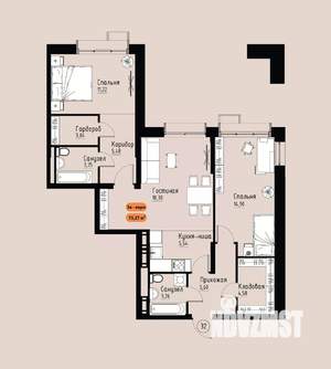 3-к квартира, вторичка, 75м2, 4/17 этаж