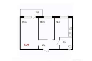 2-к квартира, вторичка, 52м2, 6/18 этаж