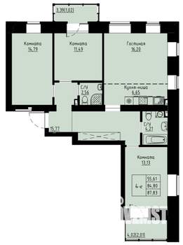 4-к квартира, строящийся дом, 88м2, 4/8 этаж