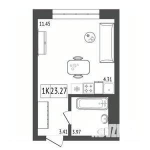 1-к квартира, строящийся дом, 23м2, 14/17 этаж