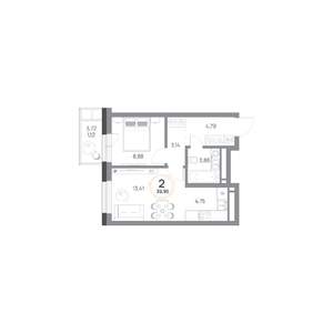 2-к квартира, вторичка, 40м2, 8/9 этаж