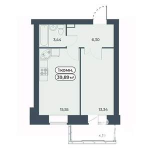 1-к квартира, строящийся дом, 40м2, 8/9 этаж