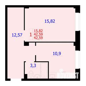1-к квартира, вторичка, 43м2, 1/9 этаж