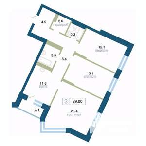3-к квартира, строящийся дом, 89м2, 7/24 этаж