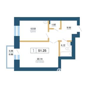 1-к квартира, вторичка, 51м2, 5/7 этаж