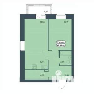 2-к квартира, строящийся дом, 61м2, 6/9 этаж