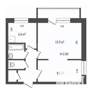 2-к квартира, вторичка, 42м2, 6/10 этаж