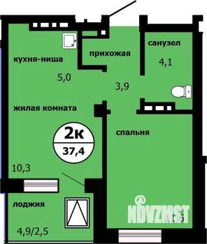 2-к квартира, сданный дом, 37м2, 9/19 этаж