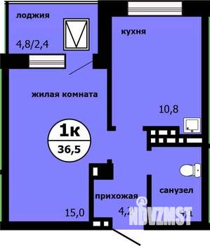 1-к квартира, вторичка, 36м2, 16/19 этаж
