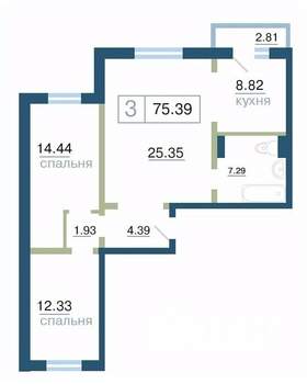 3-к квартира, вторичка, 75м2, 2/17 этаж