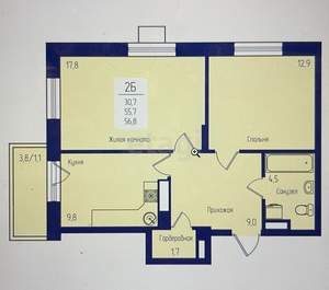 2-к квартира, вторичка, 57м2, 17/17 этаж