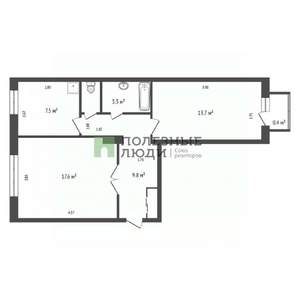 2-к квартира, вторичка, 54м2, 3/3 этаж