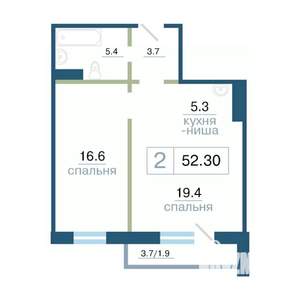 2-к квартира, строящийся дом, 52м2, 10/17 этаж