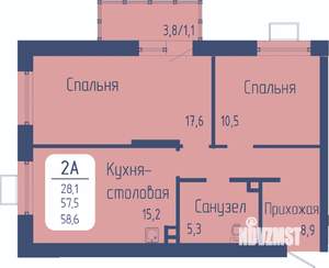 2-к квартира, строящийся дом, 59м2, 2/24 этаж