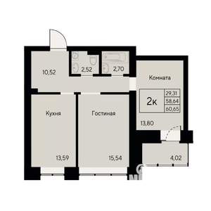 2-к квартира, строящийся дом, 61м2, 7/8 этаж
