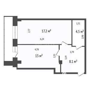 2-к квартира, вторичка, 43м2, 17/17 этаж