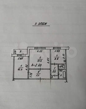 2-к квартира, вторичка, 53м2, 3/10 этаж