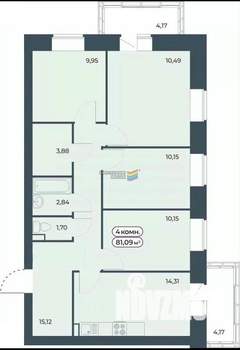 4-к квартира, вторичка, 85м2, 7/9 этаж