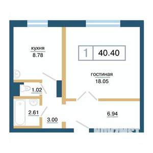 1-к квартира, вторичка, 40м2, 1/17 этаж