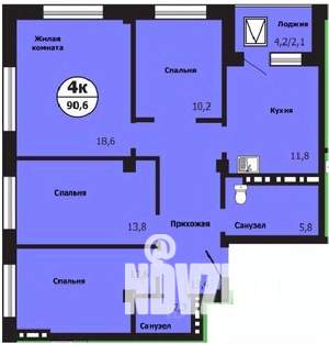 4-к квартира, строящийся дом, 91м2, 15/19 этаж