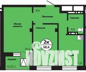 2-к квартира, строящийся дом, 59м2, 4/19 этаж