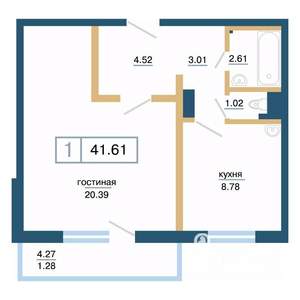 1-к квартира, вторичка, 42м2, 11/17 этаж