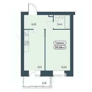 1-к квартира, строящийся дом, 40м2, 9/9 этаж