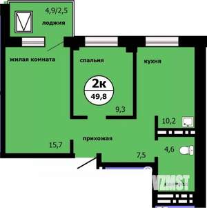 2-к квартира, вторичка, 49м2, 4/19 этаж