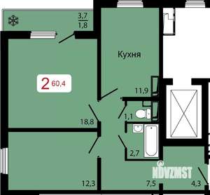 2-к квартира, строящийся дом, 60м2, 3/17 этаж