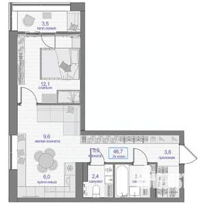 2-к квартира, вторичка, 47м2, 21/24 этаж
