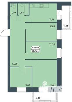 4-к квартира, строящийся дом, 85м2, 3/9 этаж
