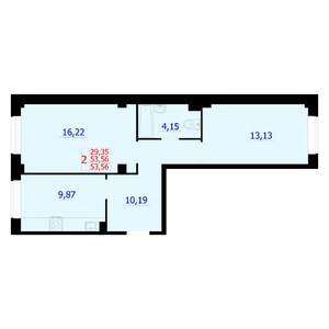 2-к квартира, вторичка, 54м2, 1/9 этаж